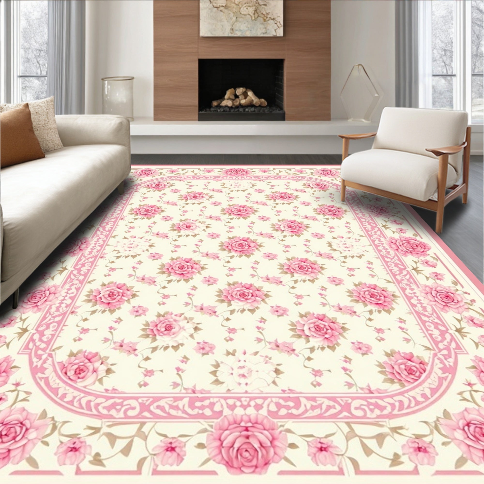 Pink Rose Floral Vintage Pattern Rug
