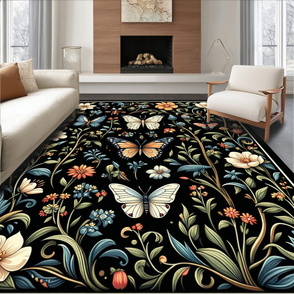 Floral Garden Butterfly Pattern Rug