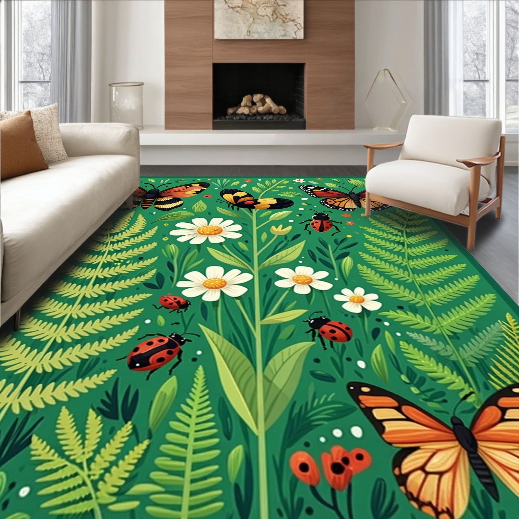 Nature's Garden Butterflies Ladybugs Rug