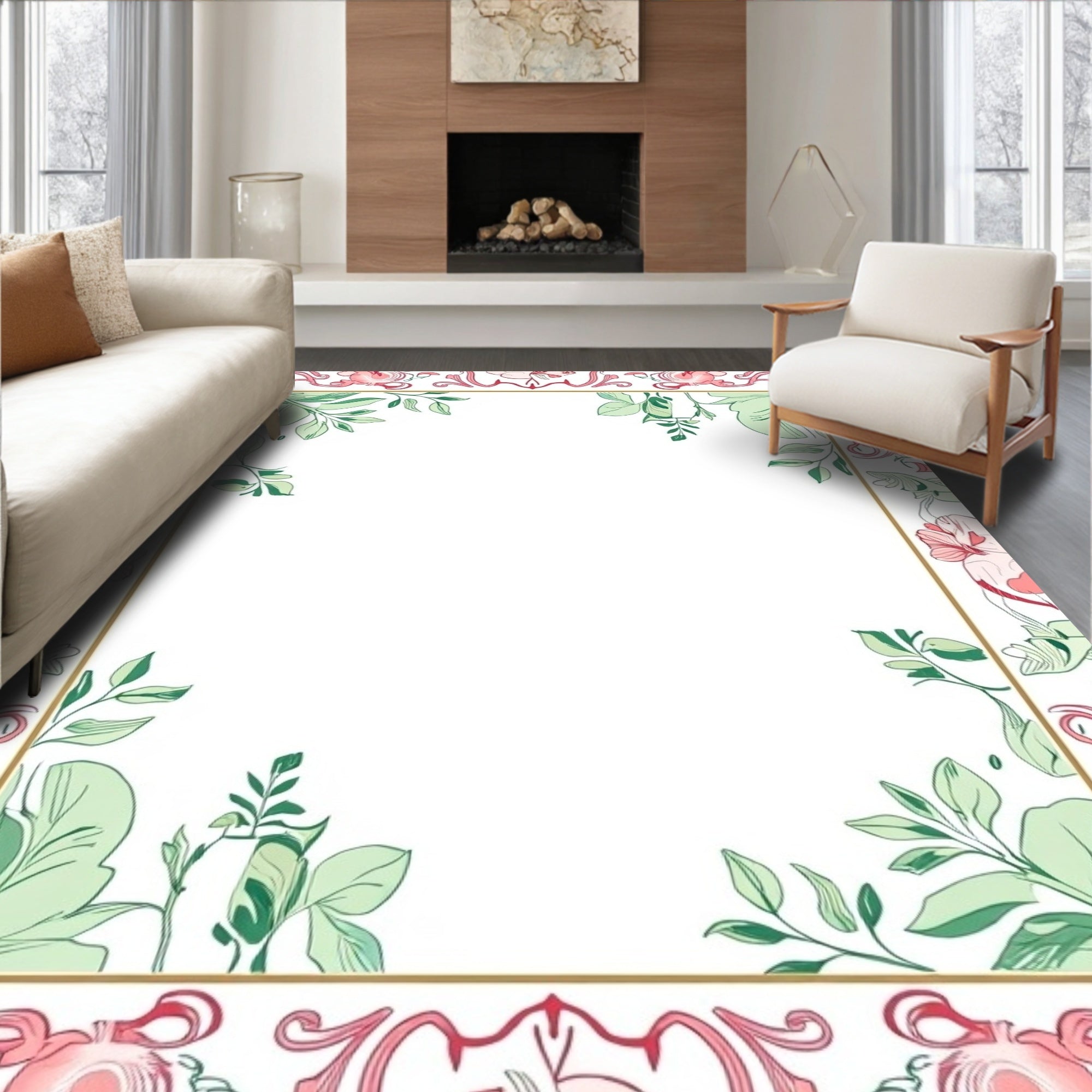 Elegant Floral Vines Outline Rug