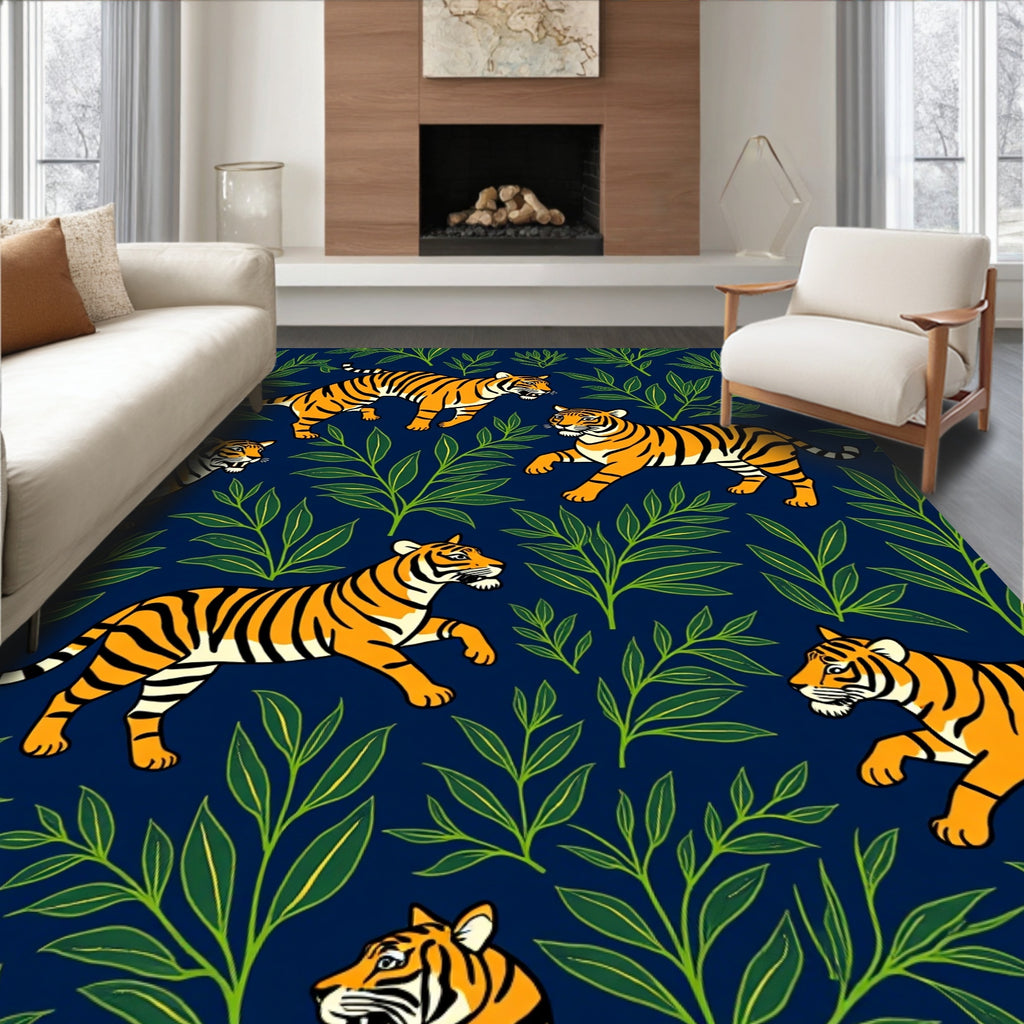 Exotic Tigers Amidst Verdant Jungle Design Rug
