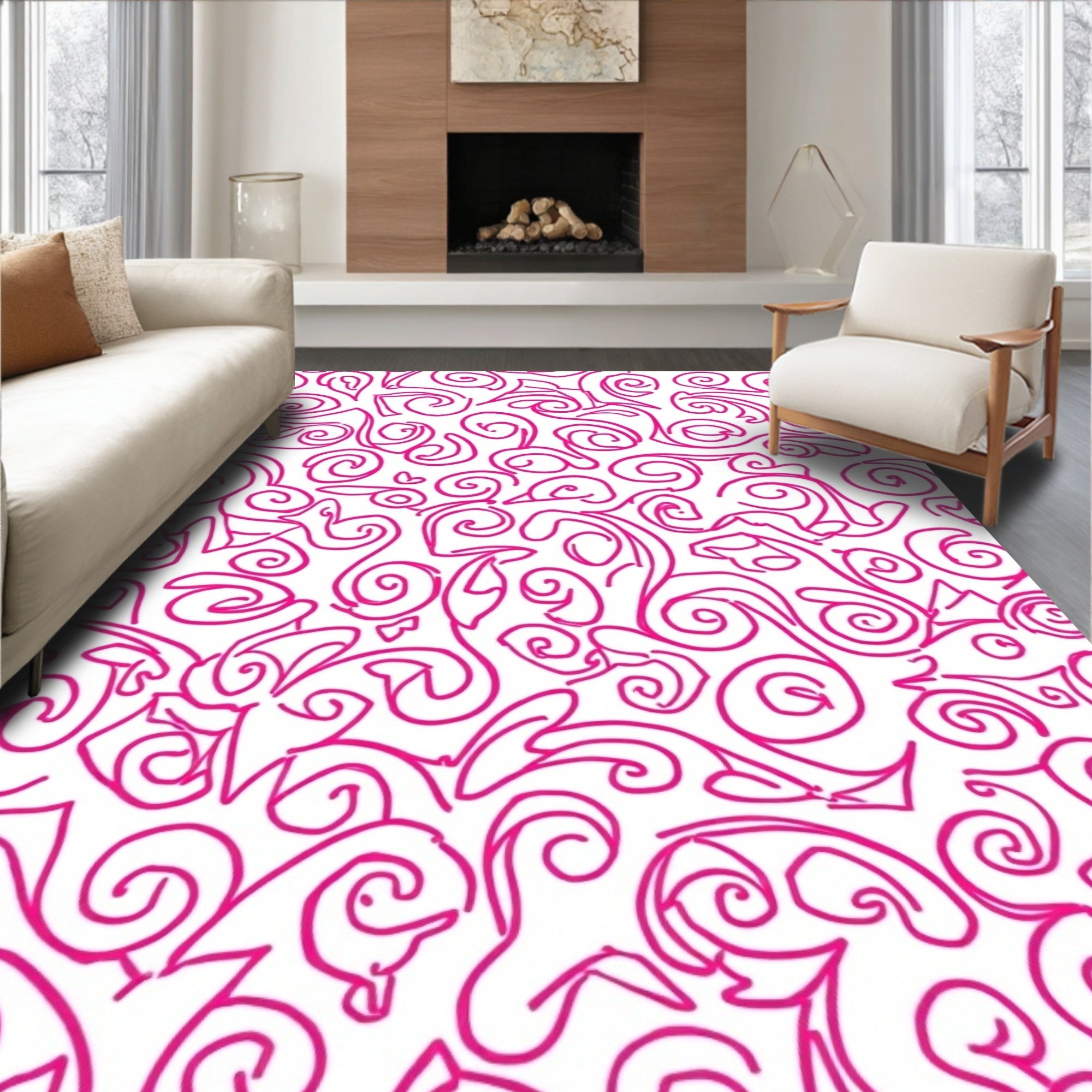 Hot Pink Swirl Abstract Pattern Rug
