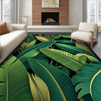 Lush Green Tropical Leaf Pattern Rug