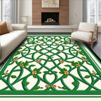 Green Intertwined Floral Vine Design Rug