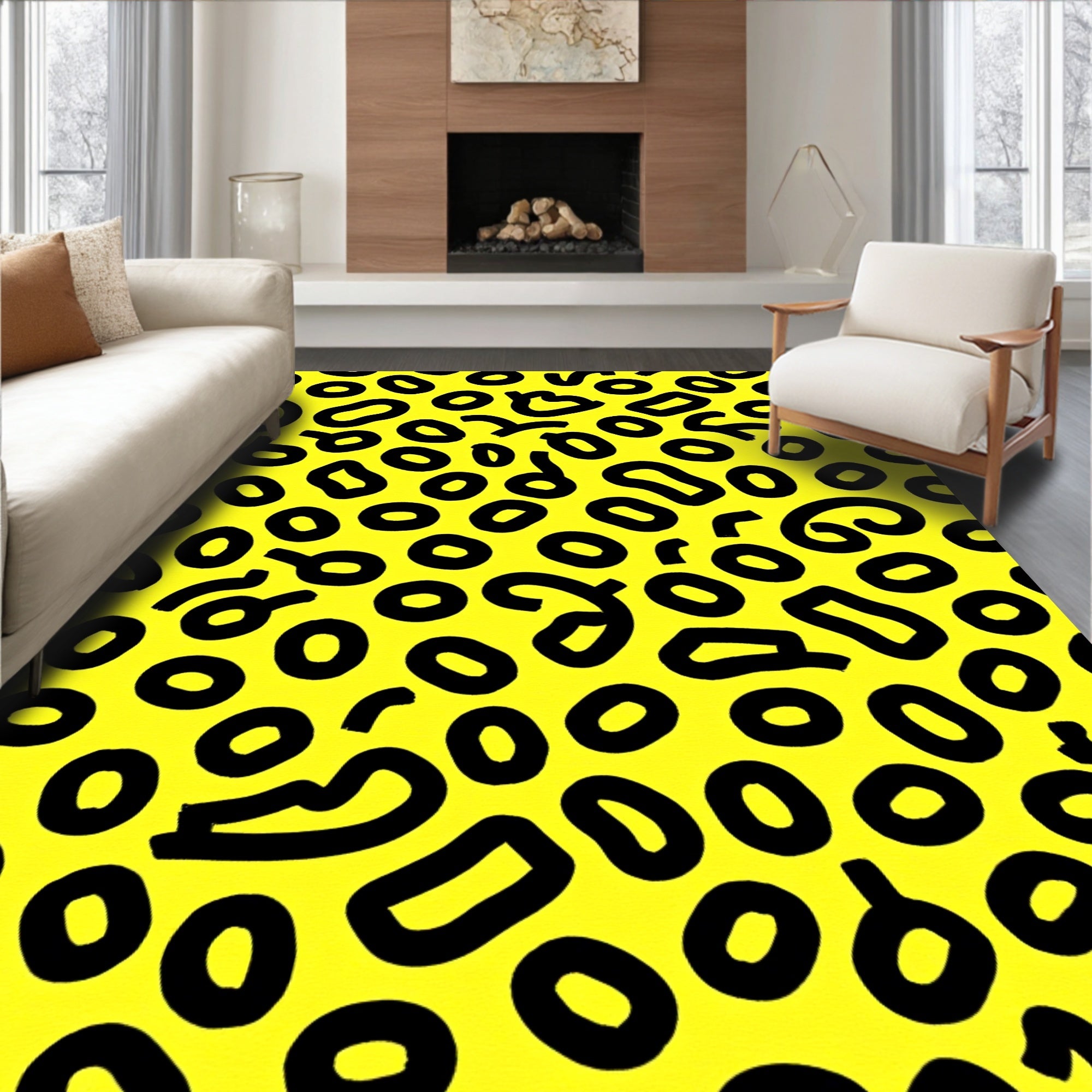 Bold Yellow Outline Shapes Rug