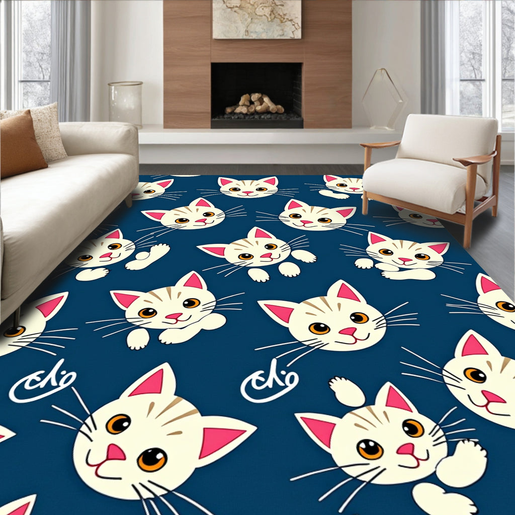 Playful White Kittens On Navy Background Rug