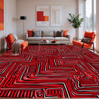 Bold Red Labyrinth Pattern Rug