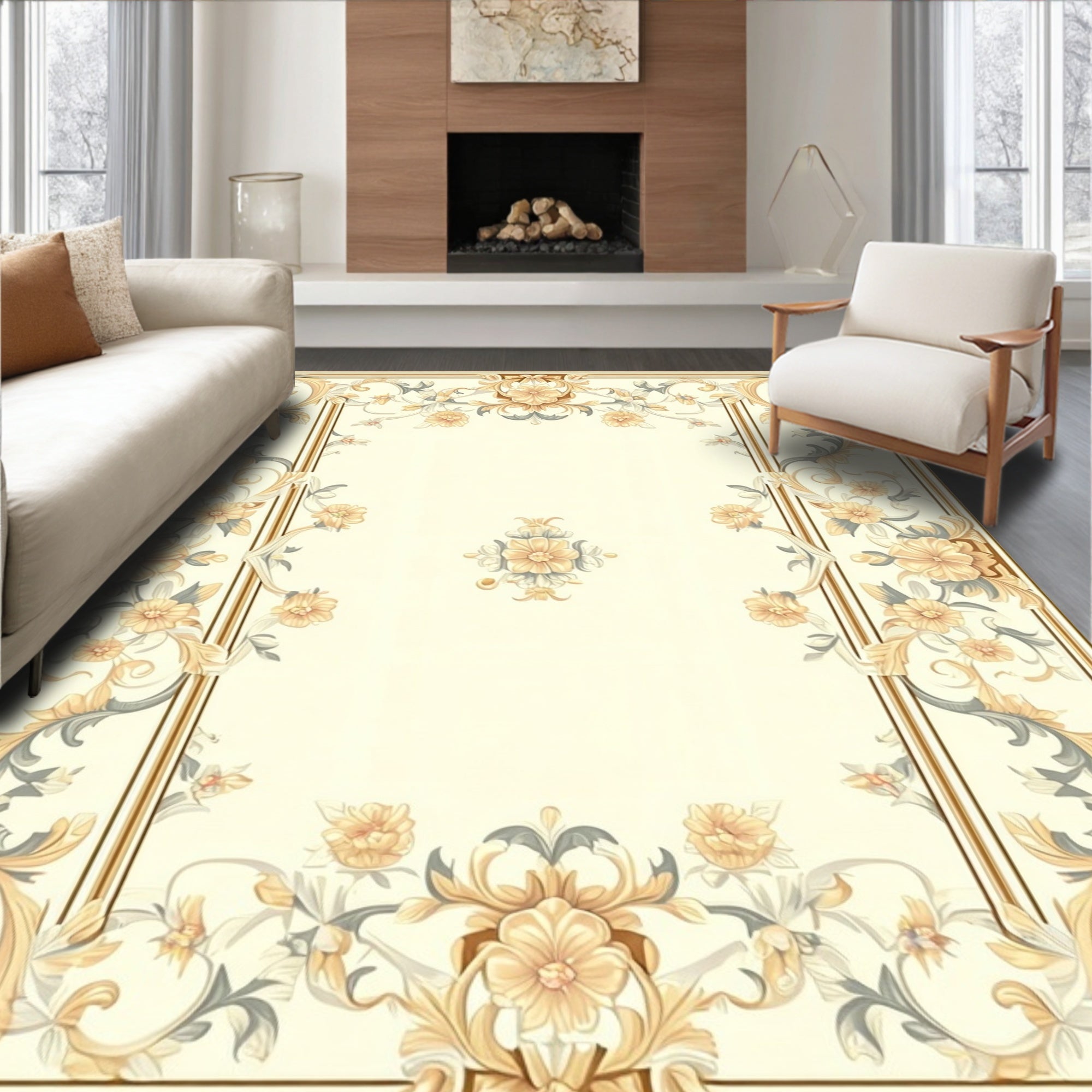 Elegant Floral Vine Motif Rug