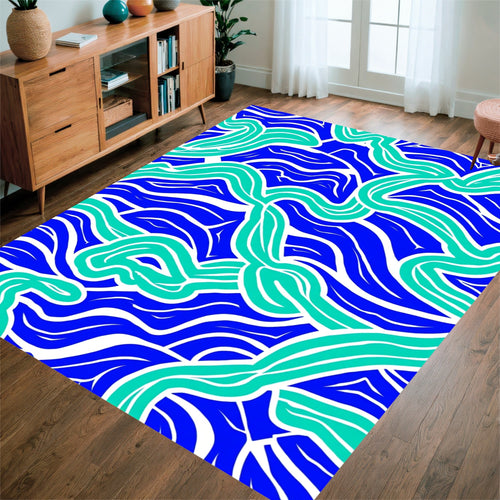 Abstract Blue Aqua Wavy Stripes Rug