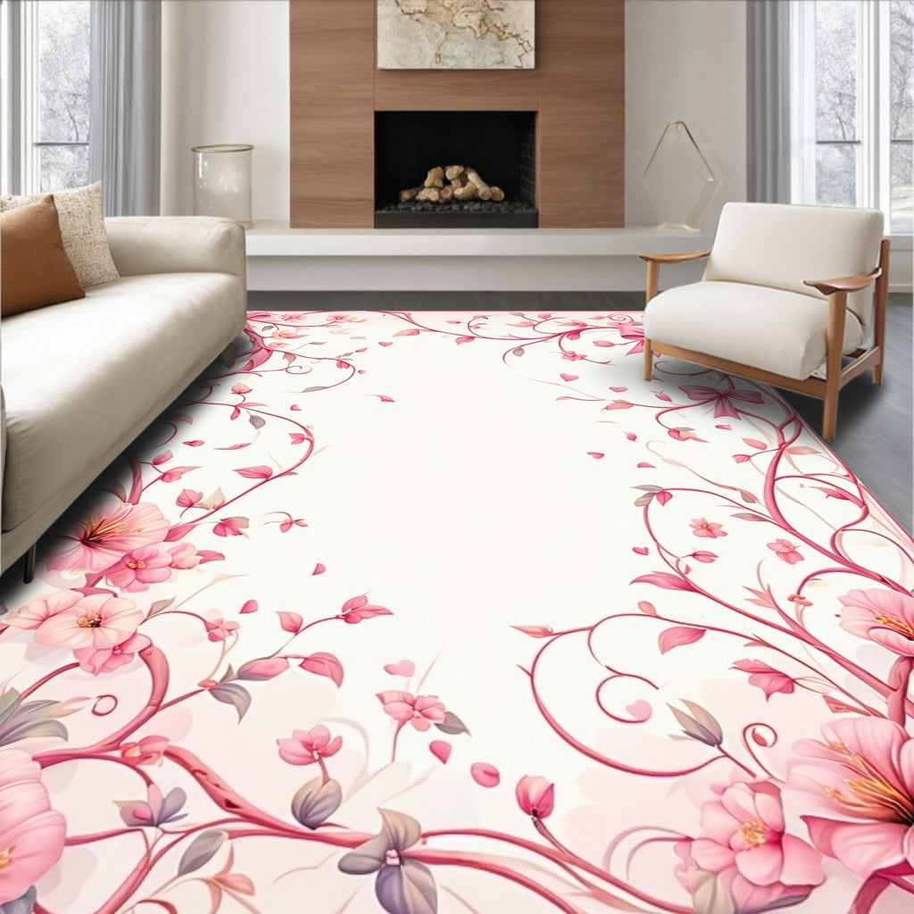 Pink Branch Floral Hearts Design Rug