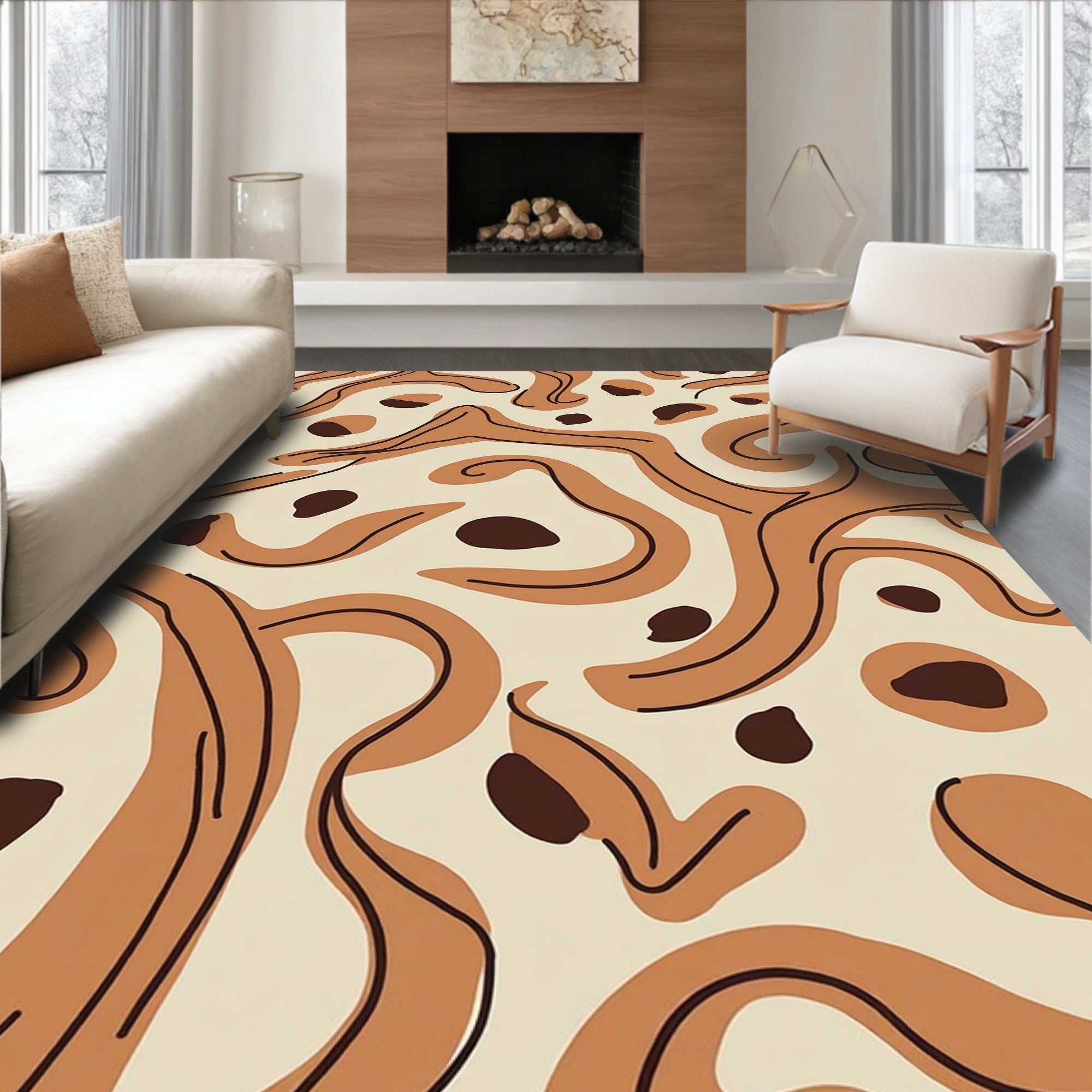 Abstract Organic Earthy Swirls Rug