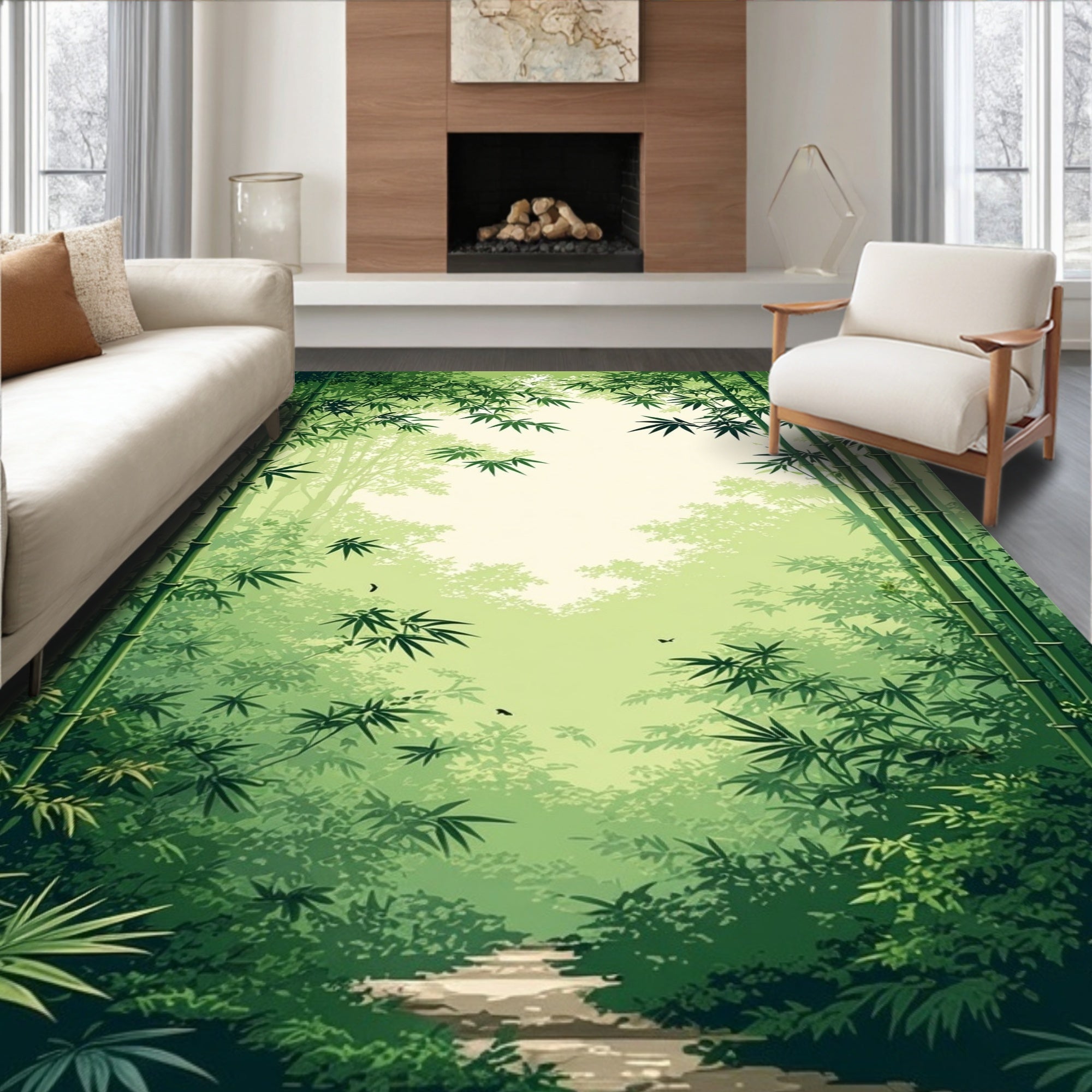 Misty Bamboo Forest Path Rug