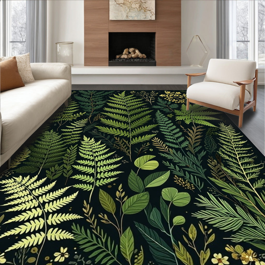 Deep Forest Fern And Foliage Design Rug