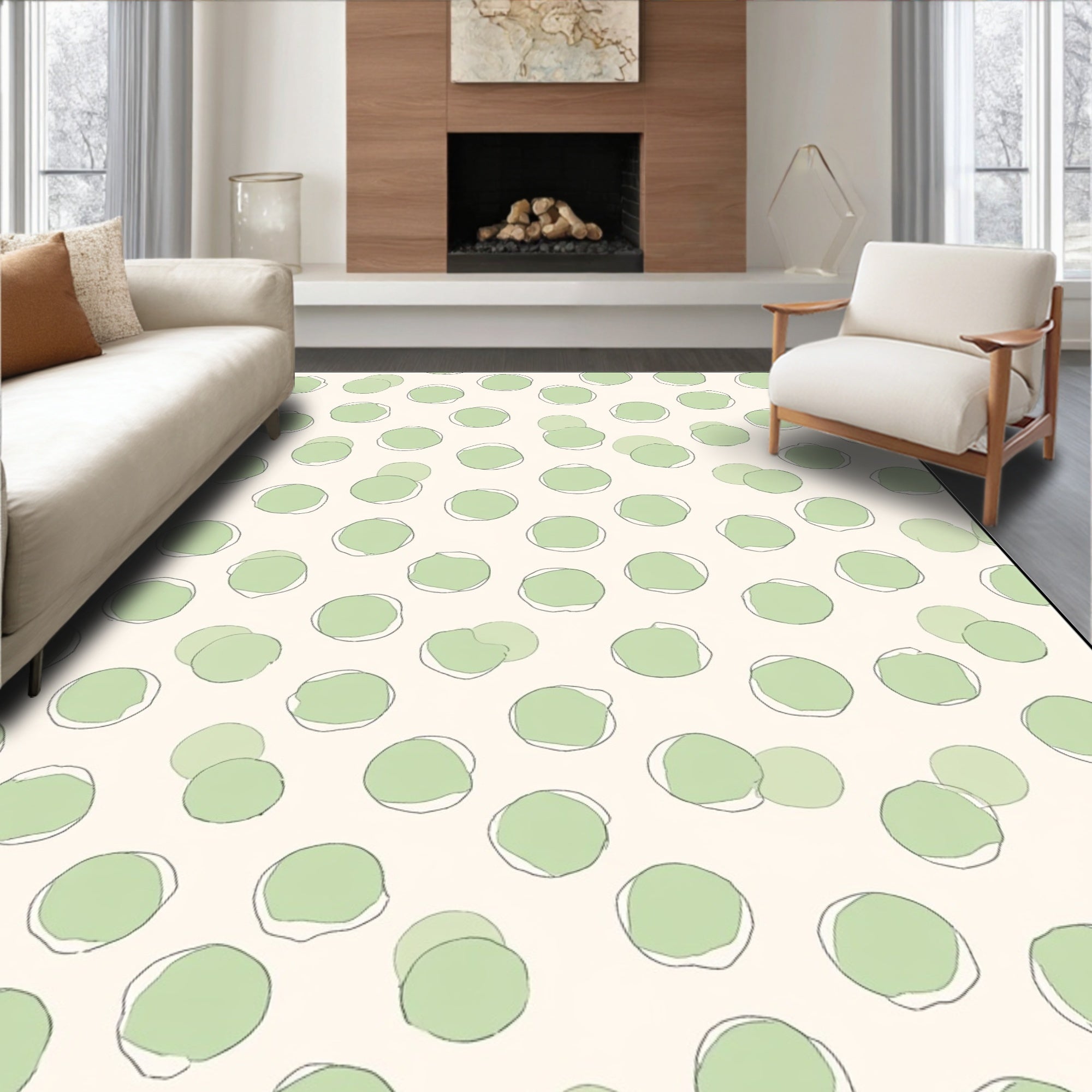 Whimsical Green Polka Dot Design Rug