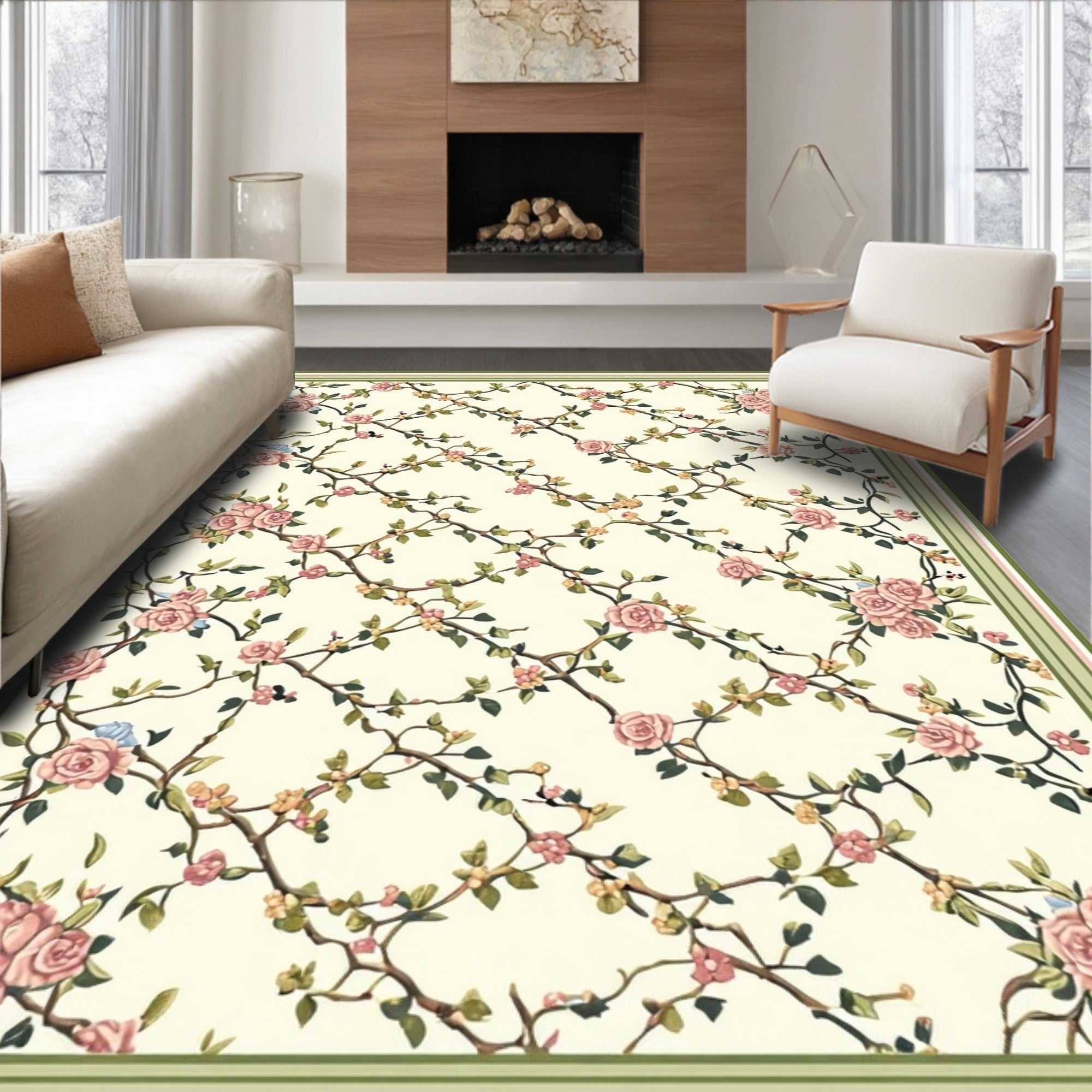 Vintage Rose Vine Floral Pattern Rug