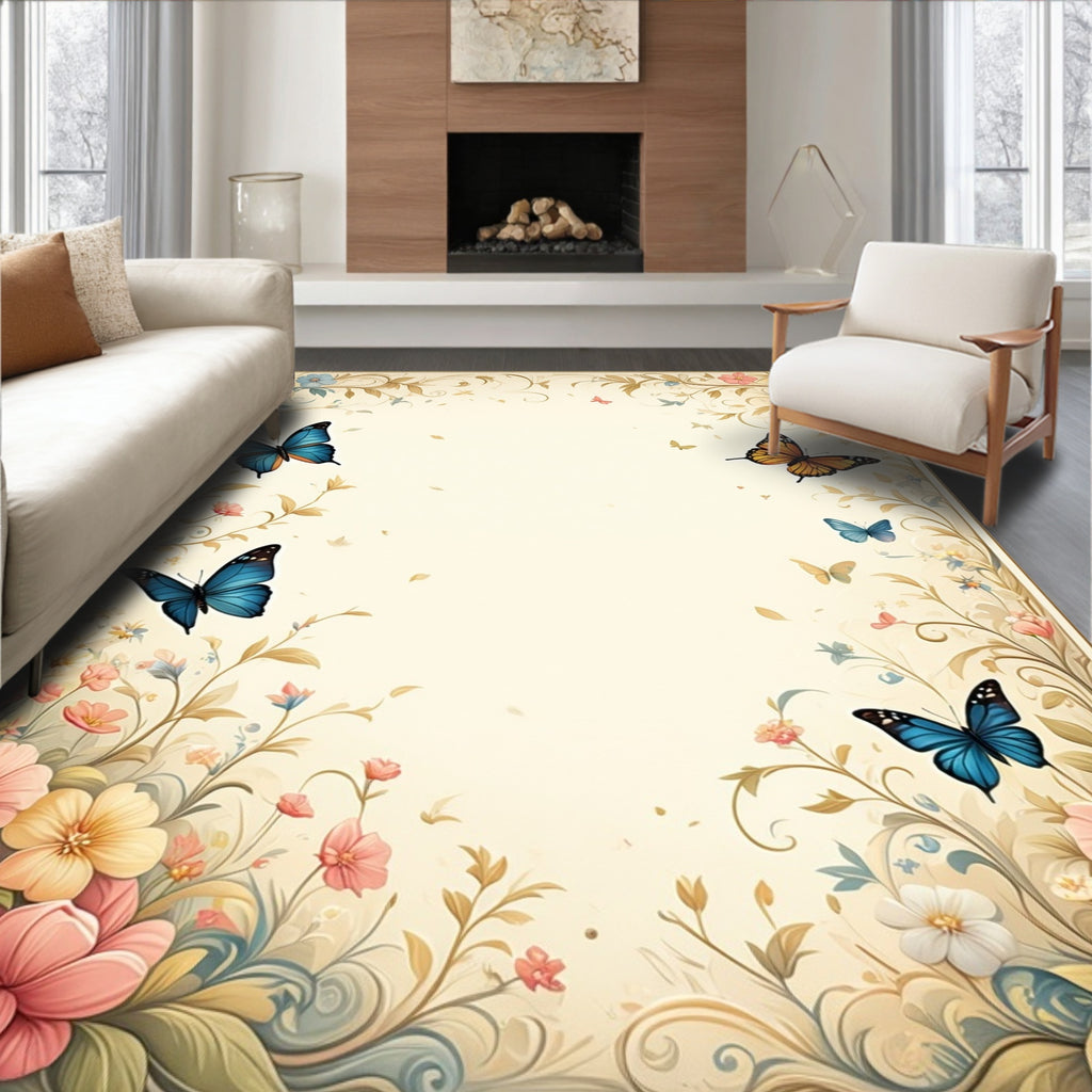 Floral Butterflies And Swirls Rug