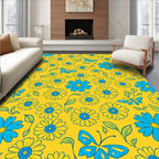 Yellow Blue Flower Butterfly Pattern Rug