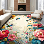 Vibrant Floral Hummingbird Garden Delight Rug