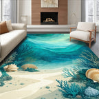 Oceanic Waves With Seashells Pattern Rug