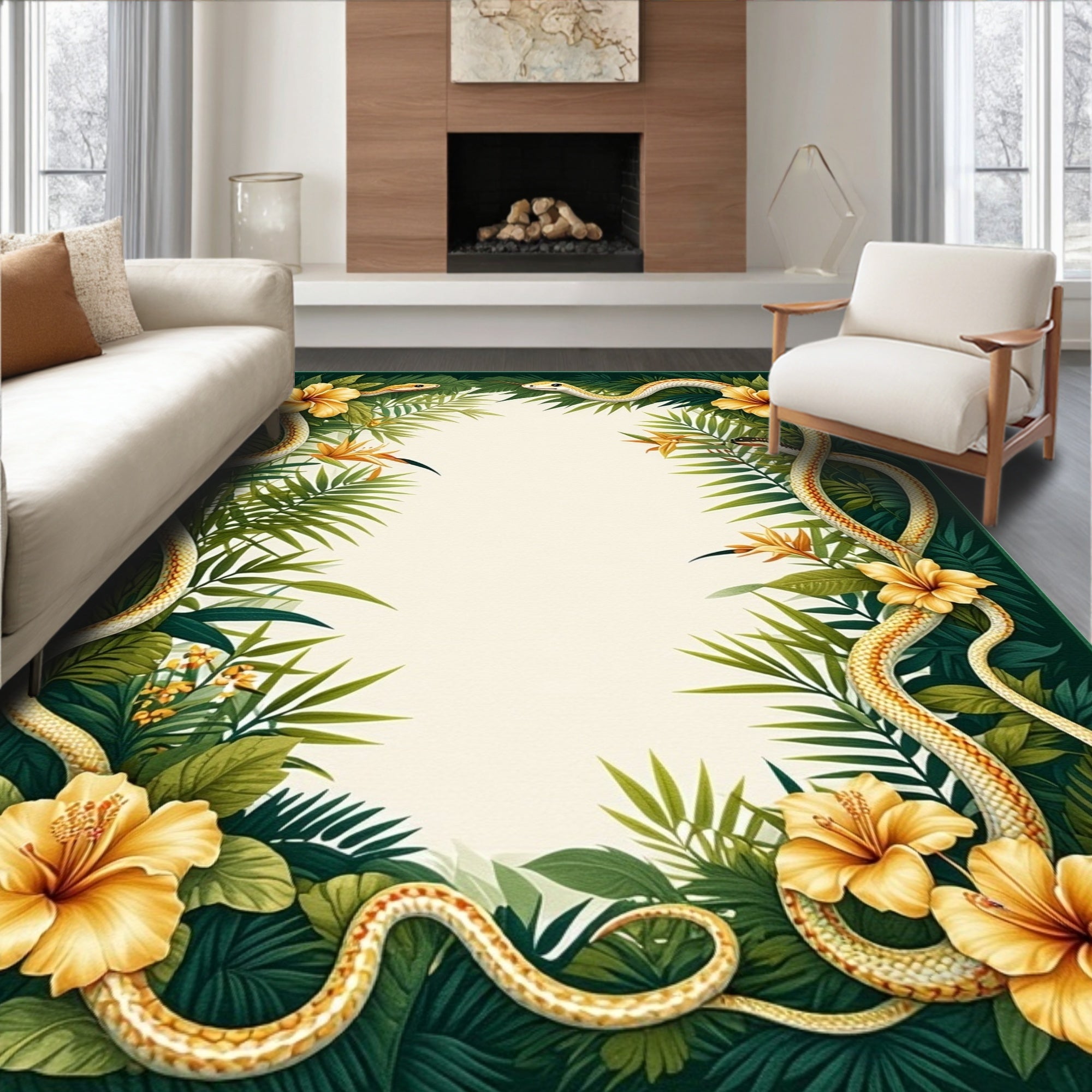 Tropical Jungle Snake Flower Vignette Rug