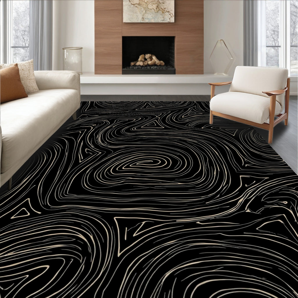 Abstract Swirls Geometric Lines Rug