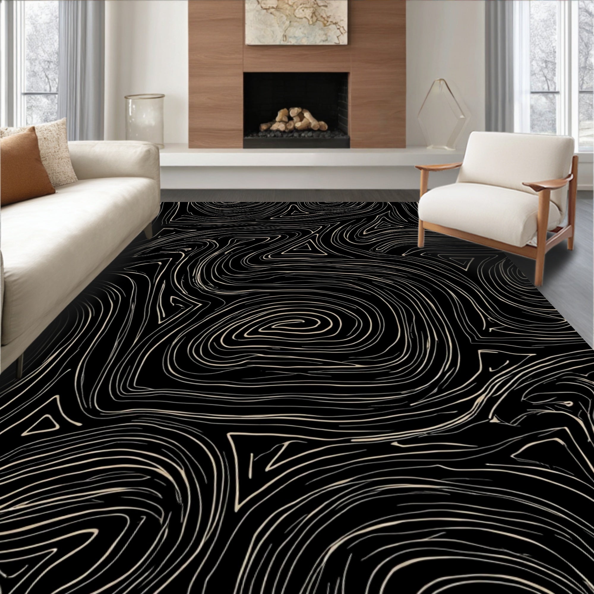 Abstract Swirls Geometric Lines Rug