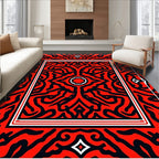 Bold Red Black Abstract Pattern Rug