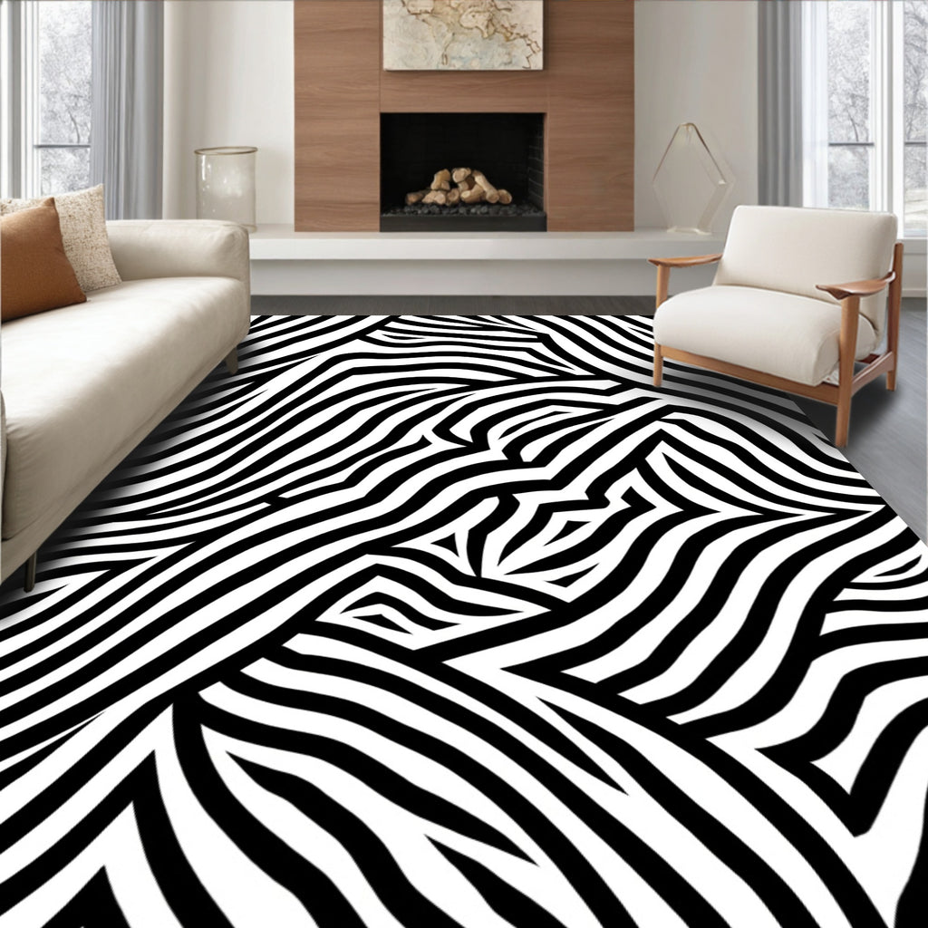 Bold Black White Zebra Stripe Pattern Rug