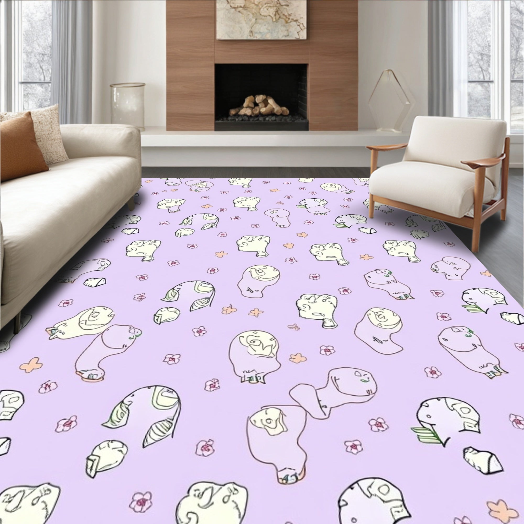 Whimsical Floral Blob Pattern Rug