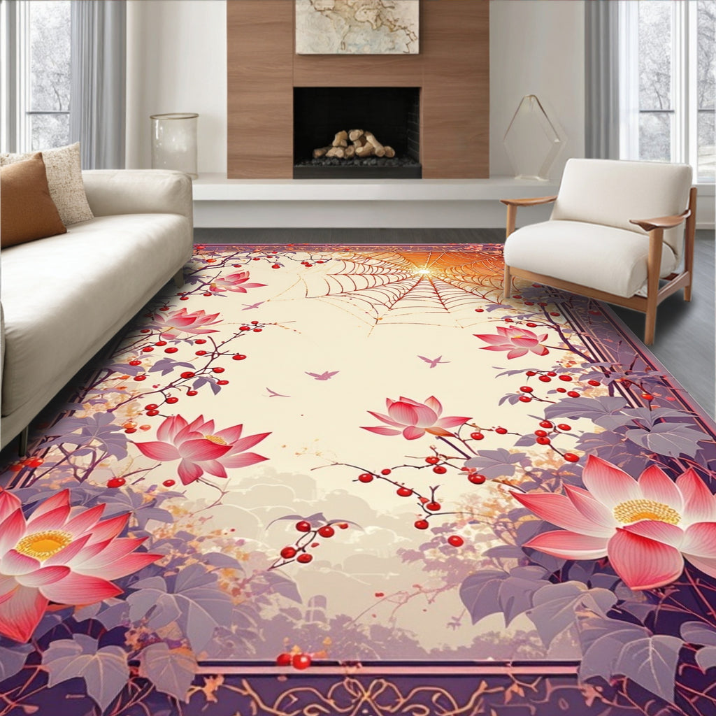 Nature Inspired Lotus Spiderweb Art Rug