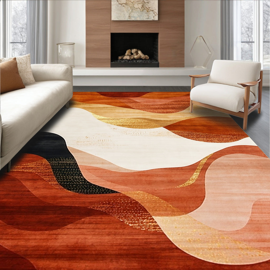 Terracotta Gold Abstract Wave Rug