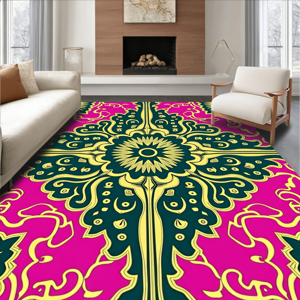 Ornate Floral Pattern With Pink Accents Rug