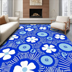 Vintage Blue White Floral Sunburst Rug