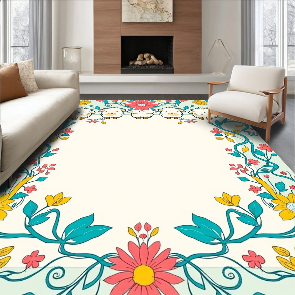 Whimsical Floral Sheep Delight Rug