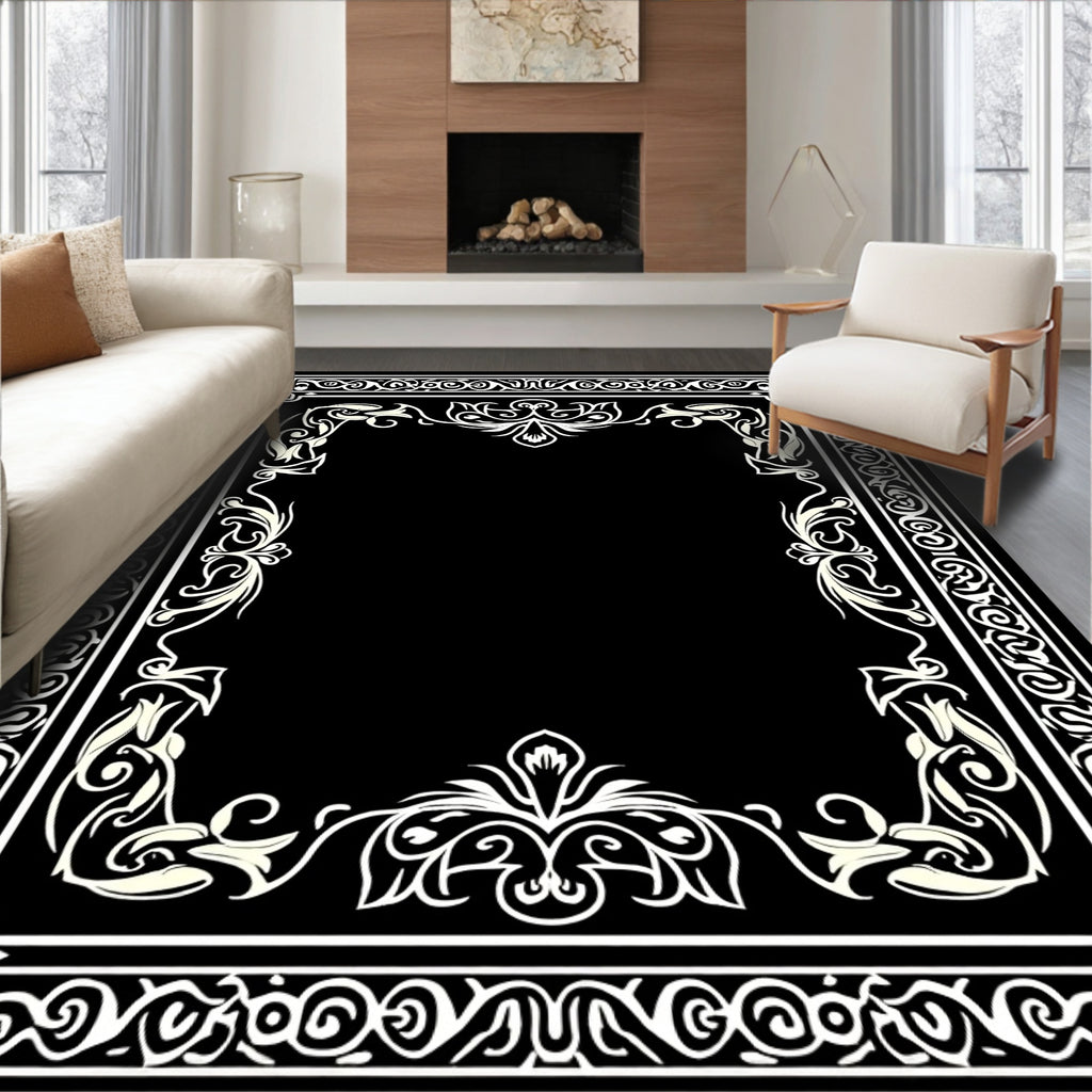 Ornate Floral Scroll Border Design Rug