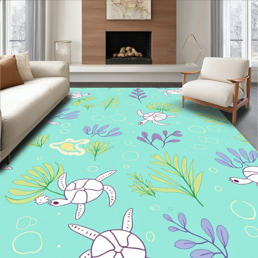 Whimsical Sea Turtle Underwater Pattern Rug