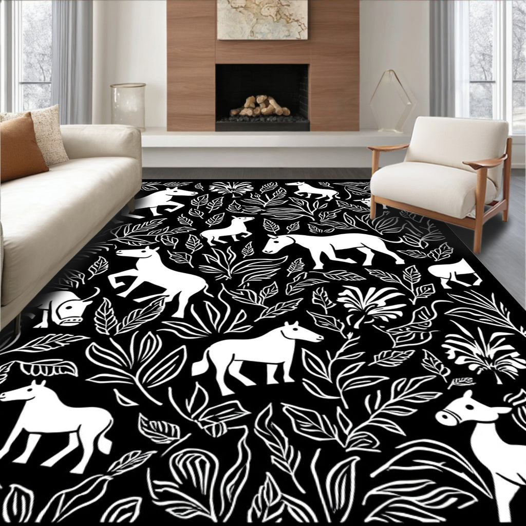 Chic Equine Floral Pattern Design Rug