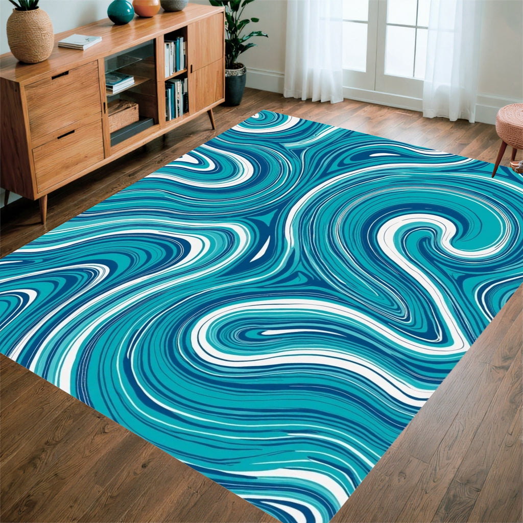 Abstract Swirls Aqua Design Rug