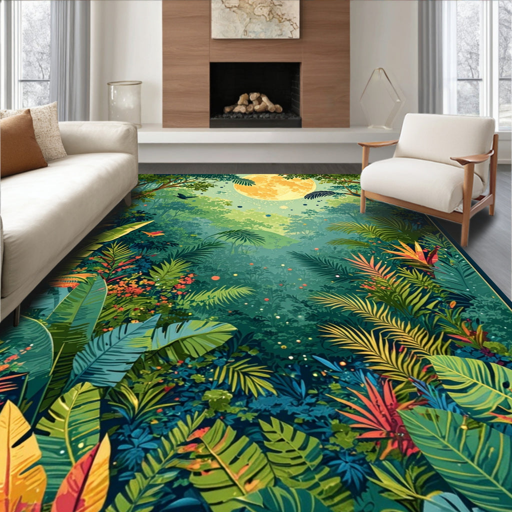 Lush Jungle Scene With Full Moon Rug