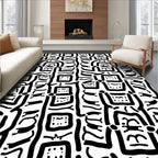 Tribal Abstract Black White Rug