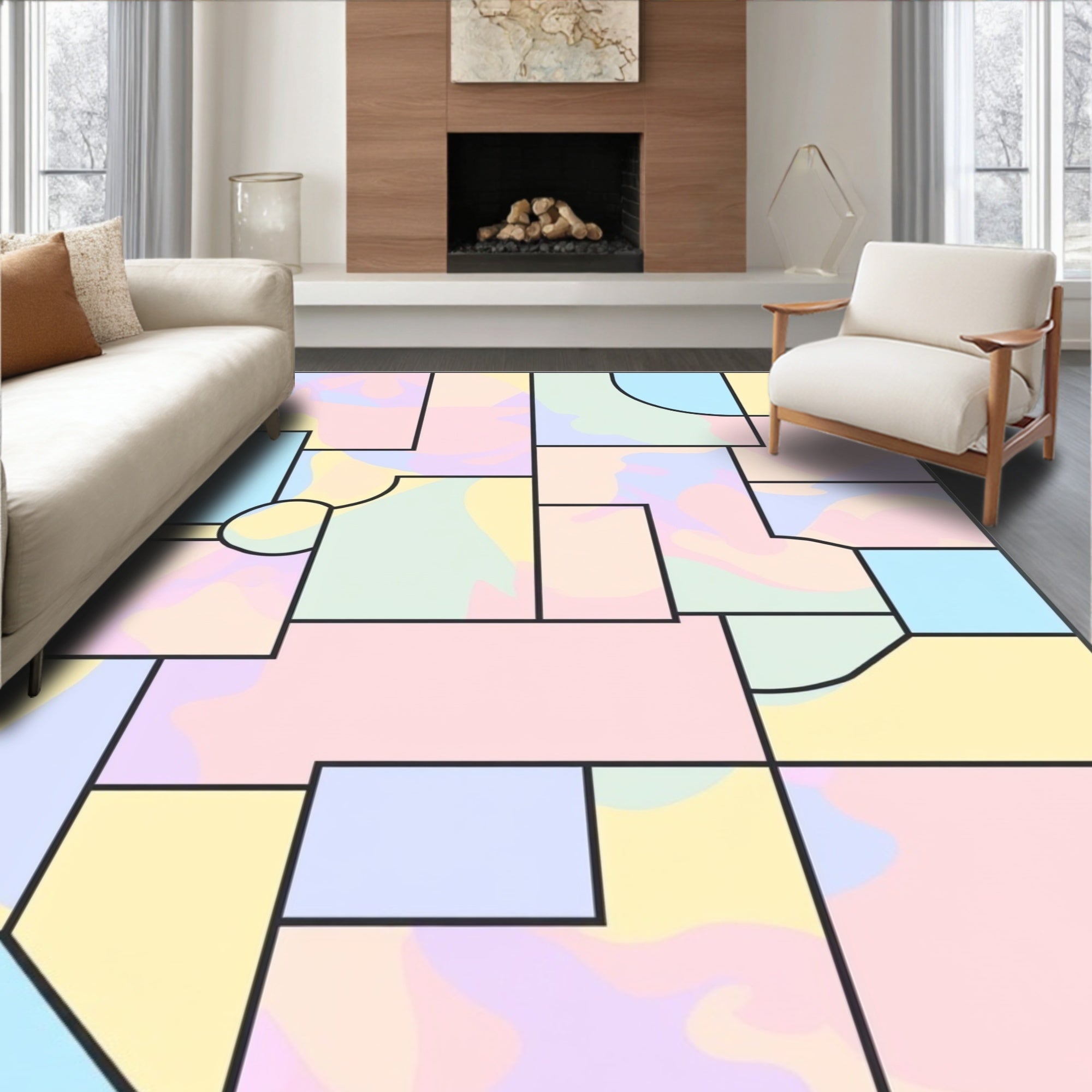 Pastel Geometric Organic Shapes Rug
