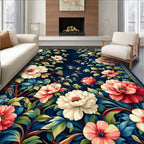 Rich Floral Pattern Blue Background Rug
