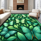 Green Enchanted Butterfly Garden Design Rug
