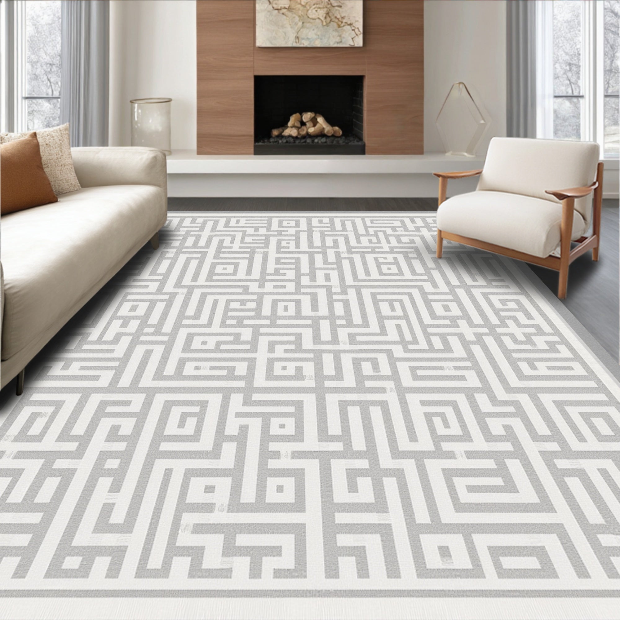 Minimalist Geometric Maze Pattern Rug