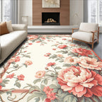 Coral Pink Peony Floral Vine Rug