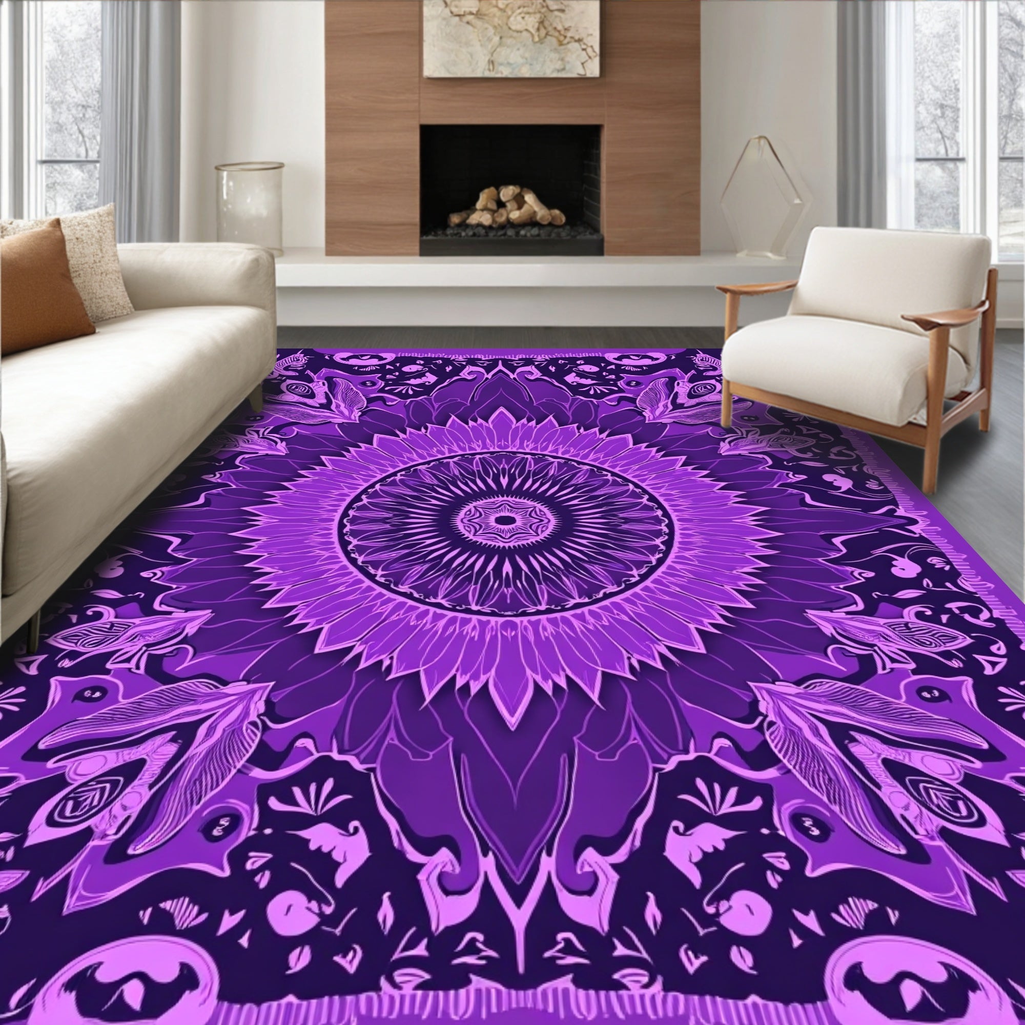 Purple Floral Mandala Pattern Rug