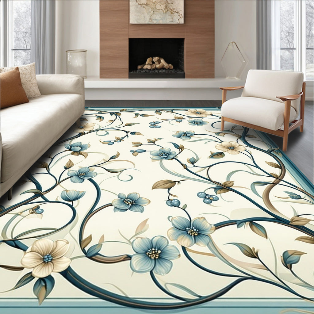 Art Nouveau Floral Vine Botanical Design Rug