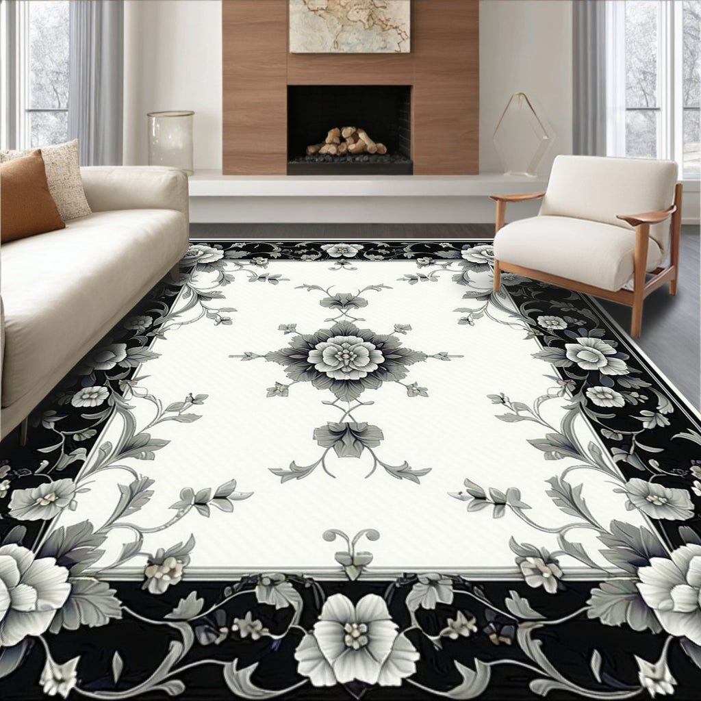 Ornate Floral Scrollwork Pattern Rug
