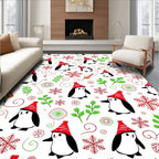 Playful Penguin Red Hat Snowflakes Garland Rug