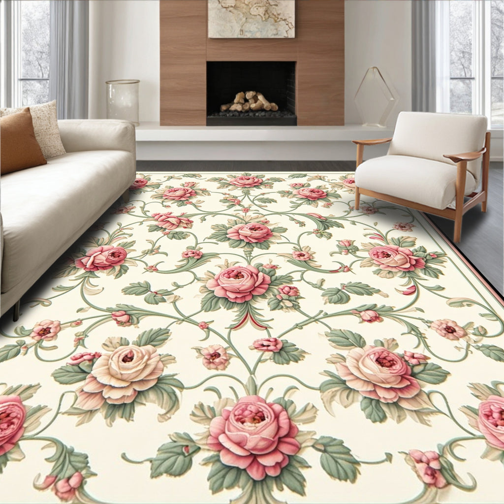 Vintage Floral Garden Scroll Pattern Rug